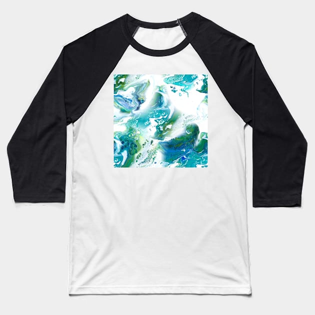 Blue, green, turquoise and white fluid Painting Pattern Baseball T-Shirt by nobelbunt